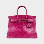 Hermès Birkin 35 Rose Scheherazade Shiny Porosus Crocodile Gold Hardware