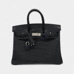 Hermès Black Matte Alligator Birkin 25 Brushed Palladium Hardware