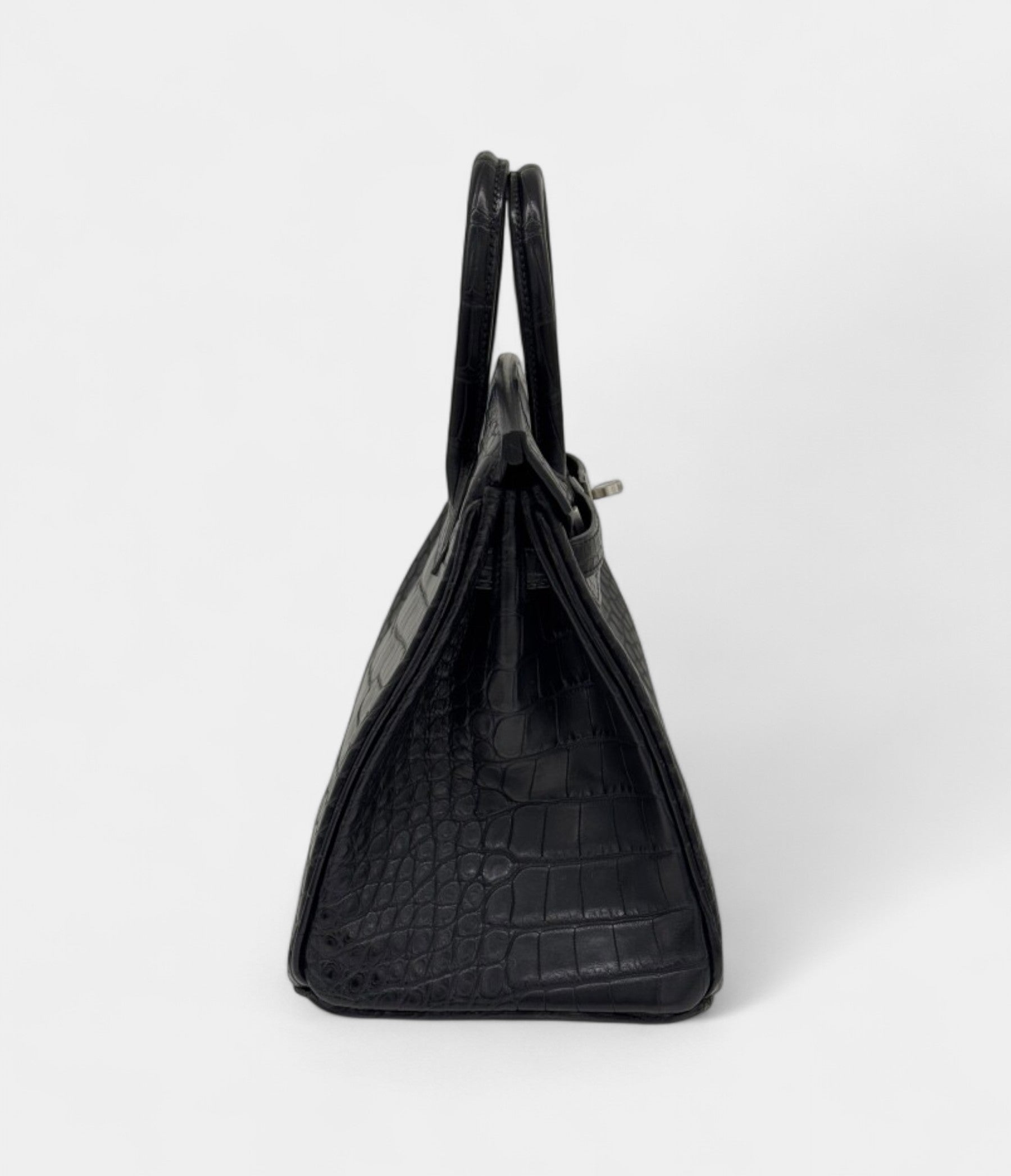 BlackMatteAlligatorBirkin25BrushedPalladiumHardware_2.jpg Hermès Black Matte Alligator Birkin 25 Brushed Palladium Hardware
