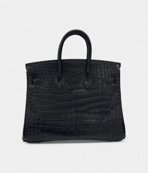 Hermès Black Matte Alligator Birkin 25 Brushed Palladium Hardware