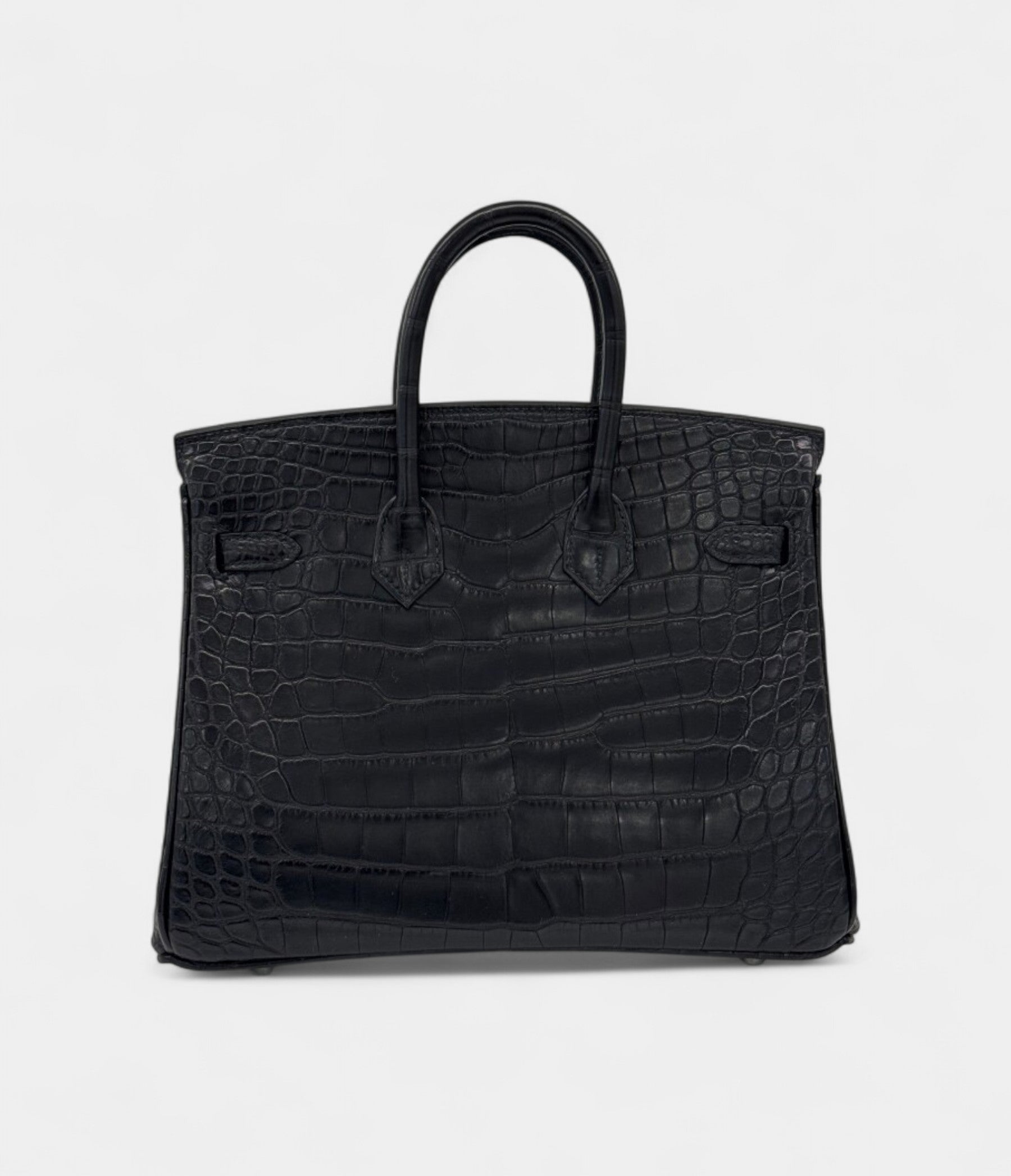 BlackMatteAlligatorBirkin25BrushedPalladiumHardware_3.jpg Hermès Black Matte Alligator Birkin 25 Brushed Palladium Hardware