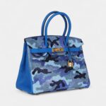 Custom Camouflage Swarovski Crystal Hermès Birkin 30 Bleu Hydra Chevre Gold Hardware