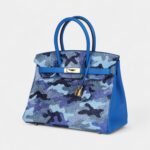 Custom Camouflage Swarovski Crystal Hermès Birkin 30 Bleu Hydra Chevre Gold Hardware