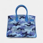 Custom Camouflage Swarovski Crystal Hermès Birkin 30 Bleu Hydra Chevre Gold Hardware