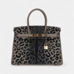 Custom Leopard Swarovski Crystal Hermès Birkin 30 Gris Asphalte Togo Gold Hardware