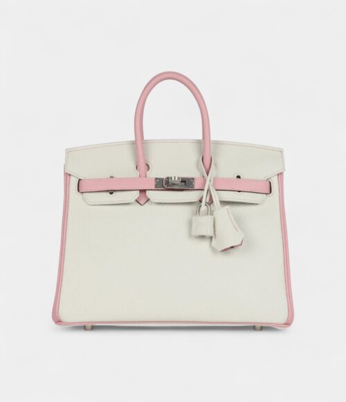 Hermès Birkin 25 – Rose Sakura & White Clemence with Brushed Palladium Hardware