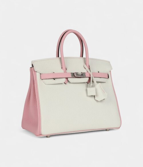 Hermès Birkin 25 – Rose Sakura & White Clemence with Brushed Palladium Hardware