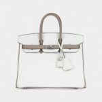 Hermès Birkin 25 – White & Etoupe Clemence with Brushed Palladium Hardware