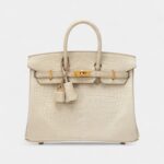Hermès Beton Matte Mississippiensis Alligator Birkin 25 Gold Hardware