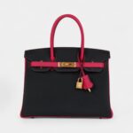 Hermès Birkin 30 Black and Rose Mexico Togo Brushed Gold Hardware