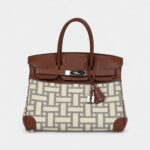 Hermès Birkin 30 Marron D'Inde Buffalo and Mosaique Canvas Palladium Hardware