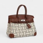 Hermès Birkin 30 Marron D'Inde Buffalo and Mosaique Canvas Palladium Hardware