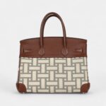 Hermès Birkin 30 Marron D'Inde Buffalo and Mosaique Canvas Palladium Hardware