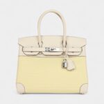 Hermès Birkin 30 Nata Swift and Jaune Poussin Toile Palladium Hardware