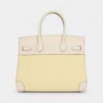Hermès Birkin 30 Nata Swift and Jaune Poussin Toile Palladium Hardware