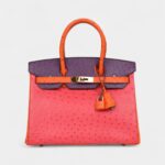 Hermès Birkin 30 Tangerine, Violet and Bougainvillea Ostrich Gold Hardware