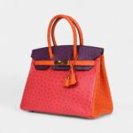 Hermès Birkin 30 Tangerine, Violet and Bougainvillea Ostrich Gold Hardware