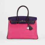 Hermès Birkin 30 Tri-Color Raisin, Ultraviolet and Rose Shocking Chevre Palladium Hardware