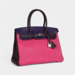 Hermès Birkin 30 Tri-Color Raisin, Ultraviolet and Rose Shocking Chevre Palladium Hardware