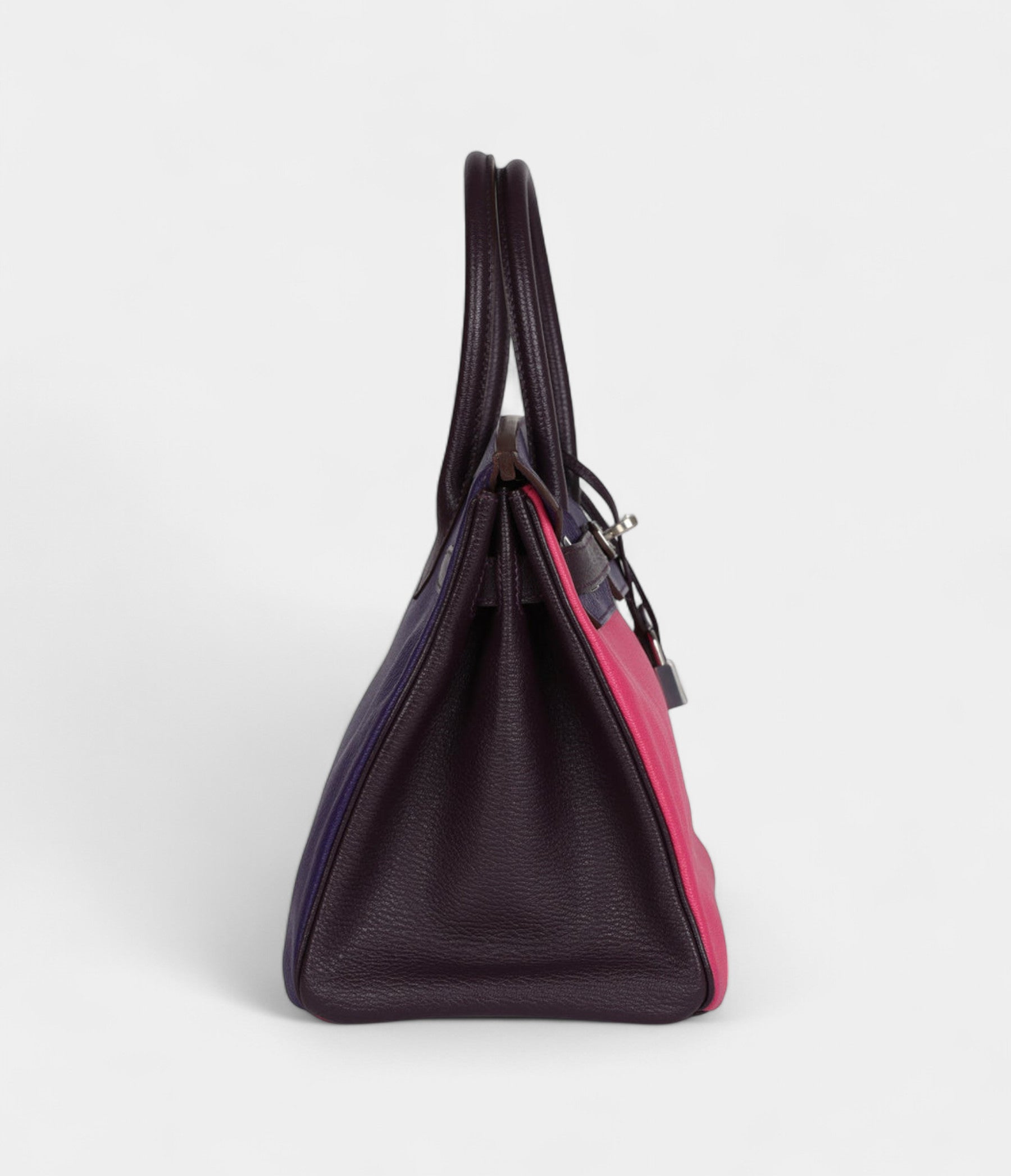 HermesBirkin30Tri-ColorRaisin_UltravioletandRoseShockingChevrePalladiumHardware_4.jpg Hermès Birkin 30 Tri-Color Raisin, Ultraviolet and Rose Shocking Chevre Palladium Hardware