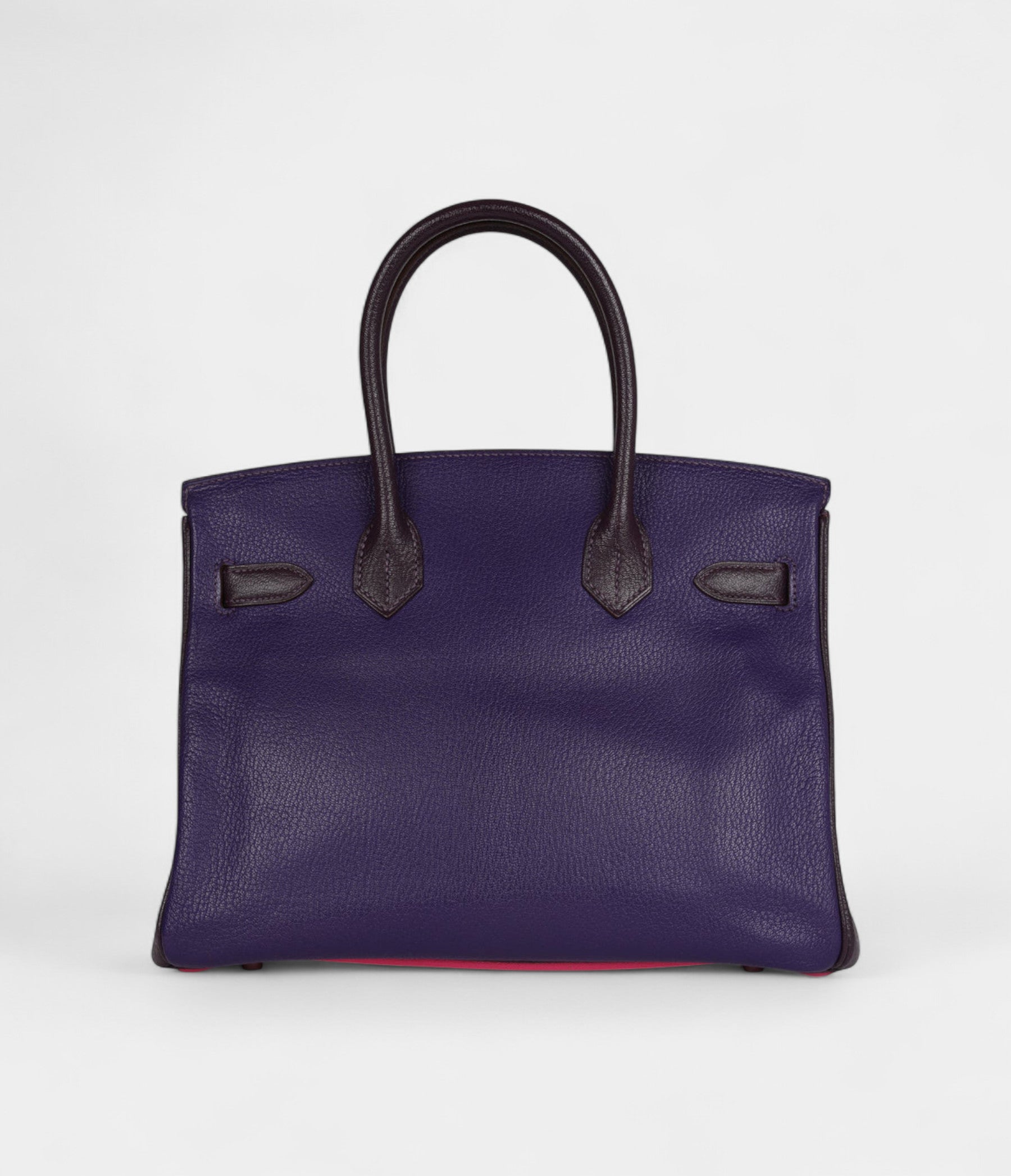 Hermès Birkin 30 Tri-Color Raisin, Ultraviolet and Rose Shocking Chevre Palladium Hardware