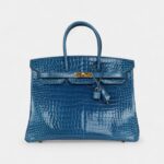 Hermès Birkin 35 Bleu Mykonos Shiny Porosus Crocodile Gold Hardware