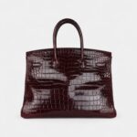 Hermès Birkin 35 Bordeaux Shiny Porosus Crocodile Palladium Hardware