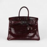 Hermès Birkin 35 Bordeaux Shiny Porosus Crocodile Palladium Hardware