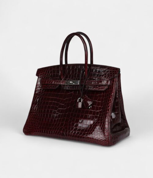 Hermès Birkin 35 Bordeaux Shiny Porosus Crocodile Palladium Hardware
