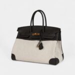 Hermès Birkin 35 Ebene Clemence and Ecru-Beige Toile H Canvas Gold Hardware
