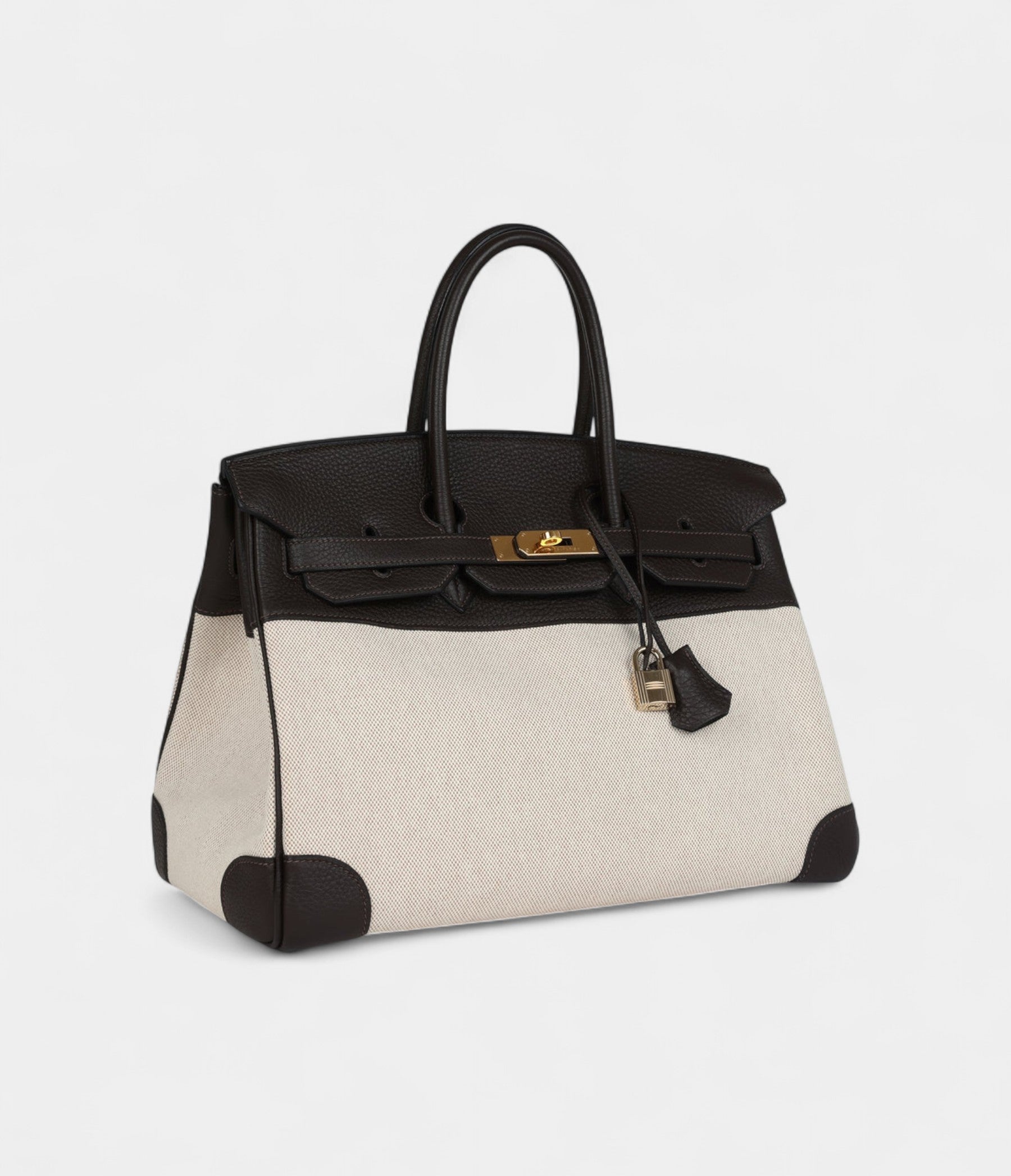 HermesBirkin35EbeneClemenceandEcru-BeigeToileHCanvasGoldHardware_3.jpg Hermès Birkin 35 Ebene Clemence and Ecru-Beige Toile H Canvas Gold Hardware