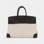 Hermès Birkin 35 Ebene Clemence and Ecru-Beige Toile H Canvas Gold Hardware