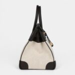 Hermès Birkin 35 Ebene Clemence and Ecru-Beige Toile H Canvas Gold Hardware
