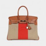 Hermès Birkin 35 Flag Ficelle and Paprika Toile H and Fauve Barenia Permabrass Hardware