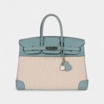 Hermès Birkin 35 Toile H and Ciel Clemence Palladium Hardware