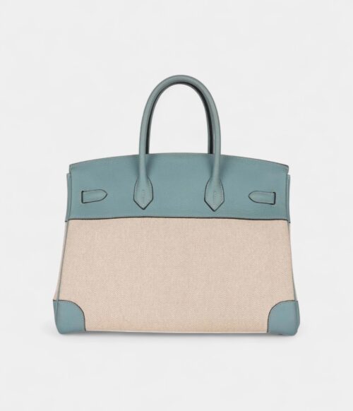 Hermès Birkin 35 Toile H and Ciel Clemence Palladium Hardware