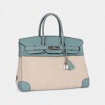 Hermès Birkin 35 Toile H and Ciel Clemence Palladium Hardware