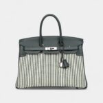 Hermès Birkin 35 Toile Riga and Vert Anglais Swift Palladium Hardware