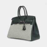 Hermès Birkin 35 Toile Riga and Vert Anglais Swift Palladium Hardware