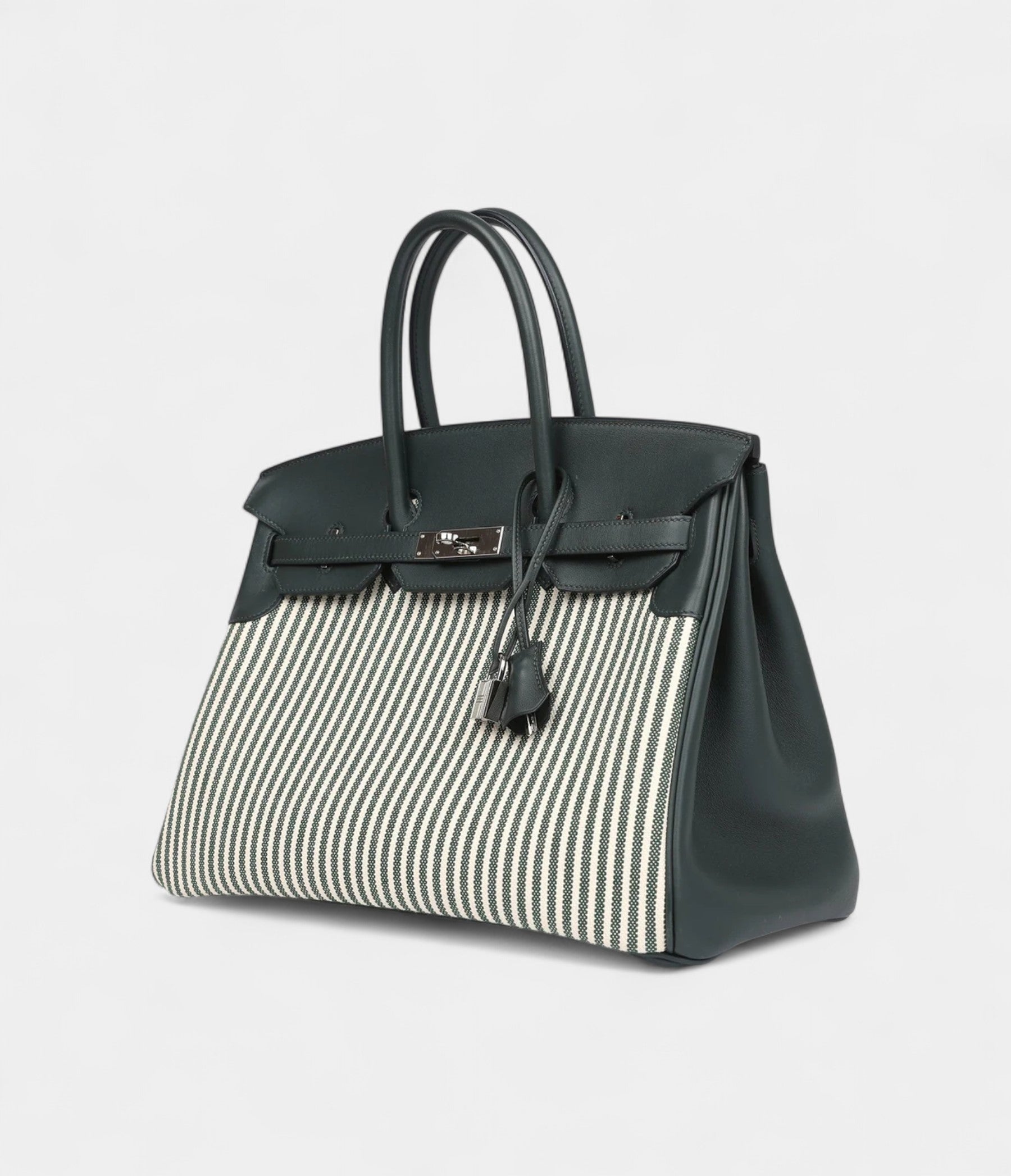 Hermès Birkin 35 Toile Riga and Vert Anglais Swift Palladium Hardware