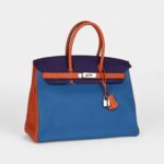 Hermès Birkin 35 Tricolor Bleu Hydra, Ultraviolet and Orange Togo Palladium Hardware
