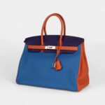 Hermès Birkin 35 Tricolor Bleu Hydra, Ultraviolet and Orange Togo Palladium Hardware