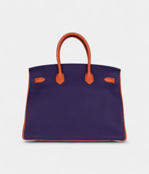 Hermès Birkin 35 Tricolor Bleu Hydra, Ultraviolet and Orange Togo Palladium Hardware