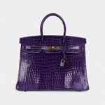 Hermès Birkin 35 Ultraviolet Shiny Porosus Crocodile Gold Hardware