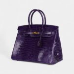 Hermès Birkin 35 Ultraviolet Shiny Porosus Crocodile Gold Hardware