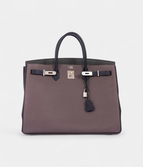 Hermès Birkin 40 Etain Vert Fonce And Black Togo Palladium Hardware