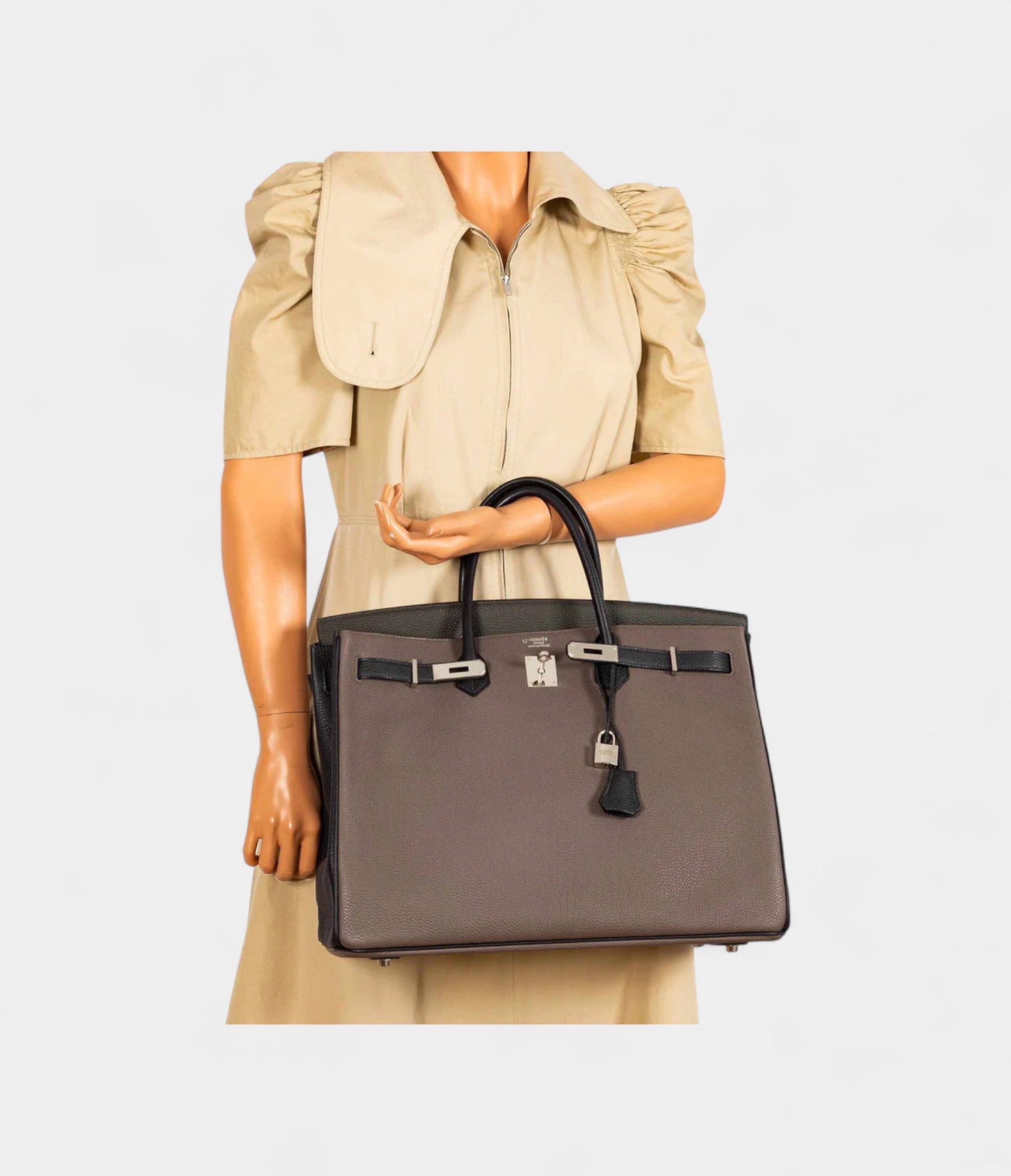 Hermès Birkin 40 Etain Vert Fonce And Black Togo Palladium Hardware