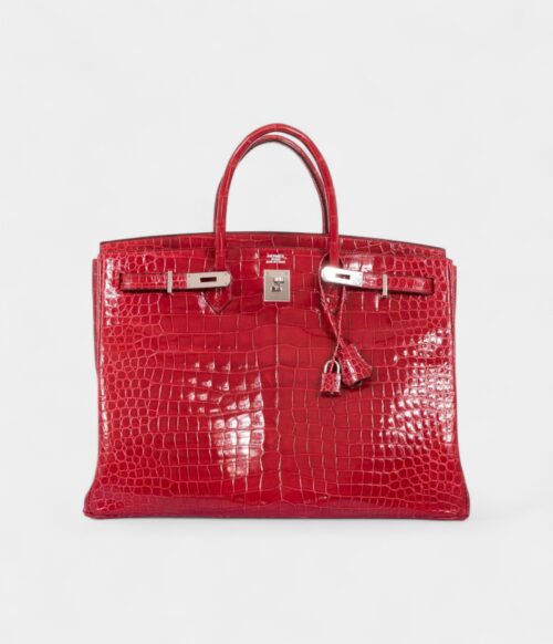 Hermès Birkin 40 Red Braise Porosus Crocodile Palladium Hardware