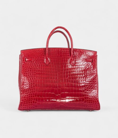 Hermès Birkin 40 Red Braise Porosus Crocodile Palladium Hardware