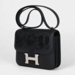 Hermès Constance 18 "Dancing Flowers" Black Embroidered Swift Palladium Hardware